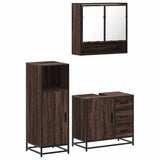 ZNTS 3 Piece Bathroom Furniture Set Brown Oak Engineered Wood 3300989