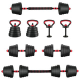 4-in-1 Dumbbell Barbell Kettlebell Set 30 kg Black and Red 42023469