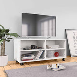 800180 TV Cabinet with Castors White 90x35x35 cm Engineered Wood