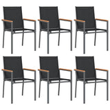 7 Piece Garden Dining Set Black Textilene and Steel 3187044