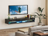 Floating TV Unit, Wall Mounted TV Cabinet for TVs up to 65", High Gloss Media Wall Unit with LED T3398P328293