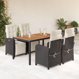 5 Piece Garden Dining Set with Cushions Black Poly Rattan 3212470