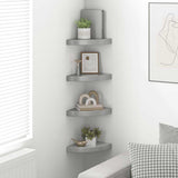 Floating Corner Shelves 4 pcs High Gloss Grey 25x25x3.8 cm MDF 323894