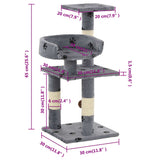 Cat Tree with Sisal Scratching Posts 65 cm Paw Prints Grey 170608