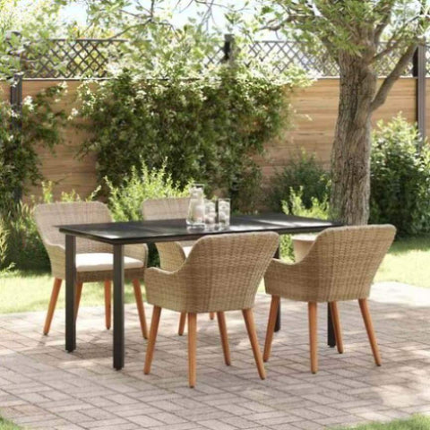 Garden Dining Set with Cushion 5 pcs Beige Poly Rattan 3261701