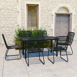Dining Set Black Poly rattan, powder-coated steel, glass 3060252