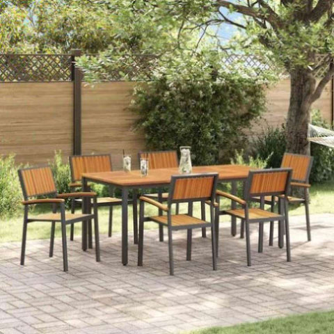 Garden Dining Set 7 pcs Black and brown 180 x 90 x 75 cm 3284418