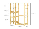 Bamboo Garment Rack, Clothes Rack with Storage Shelf, Hanging Rail and Side Hooks for Entryway, T3398P329489