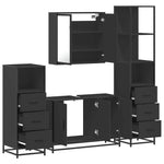 ZNTS 4 Piece Bathroom Furniture Set Black Engineered Wood 3301250