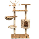Cat Tree with Sisal Scratching Posts 125 cm Paw Prints Beige 170483