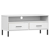 TV Cabinet with Metal Legs White Solid Wood Pine OSLO 351026