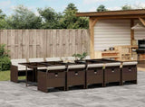 11 Piece Garden Dining Set with Cushions Brown Poly Rattan 3210573