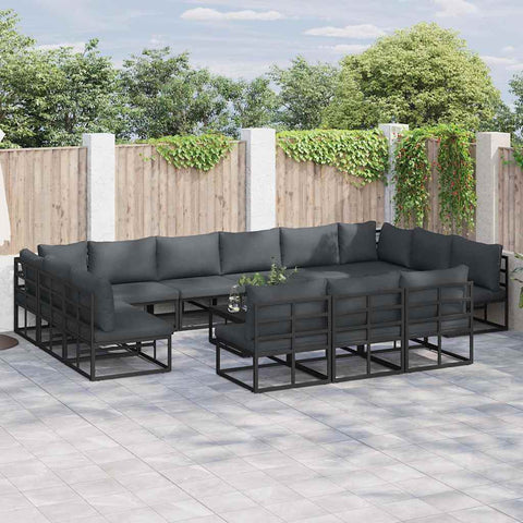 Garden Sofa Set with Cushion Black Aluminium 3378921