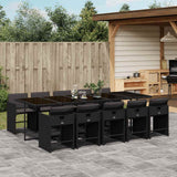 11 Piece Garden Dining Set with Cushions Black Poly Rattan 3211111
