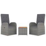3 Piece Garden Lounge Set Grey Poly Rattan&Solid Wood Acacia 3157668