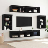 TV Cabinet Set Wall-mounted 8 pcs Black oak Engineered wood 3334388