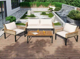 Garden lounge set, garden furniture set with comfortable cushions, double sofa, 2 armchairs and N606P239503A