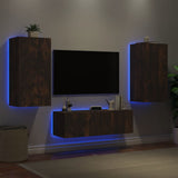 3 Piece TV Wall Cabinets with LED Lights Smoked Oak 3216878