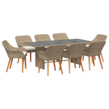 Garden Dining Set with Cushion 9 pcs Beige Poly Rattan 3261630