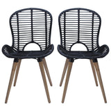 Dining Chairs 4 pcs Black Natural Rattan 246808