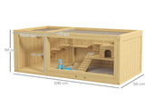 Wooden Hamster Cage with Water Bottle, Platforms, Openable Roof, Sliding Tray, Hut, Seesaws, Natural T3398P350099