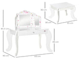 Kids Vanity Table and Chair Set with Tri-Folding Mirror and Stool, Makeup Dressing Table with T3398P347674