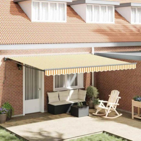 Retractable Awning Manual Orange and White 450x300 cm Fabric 3330865