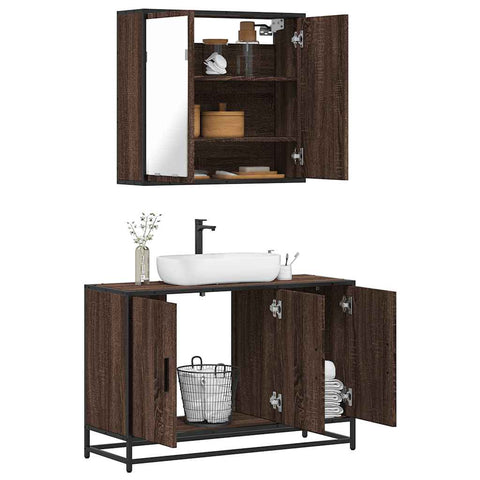 ZNTS 2 Piece Bathroom Furniture Set Brown Oak Engineered Wood 3300894