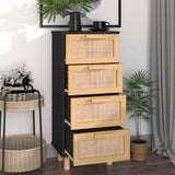 Sideboard Black 40x30x90 cm Solid Wood Pine and Natural Rattan 345643