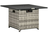 Outdoor PE Rattan Gas Fire Pit Table, Patio Square Propane Heater with Rain Cover, Mesh Lid and Lava T3398P325193