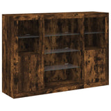 Sideboard Set of 3 Smoked Oak Engineered Wood, Glass Medium 3209132