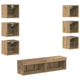 TV Cabinet with LED Strip Lights 8 pcs Artisan Oak Glass 3402939