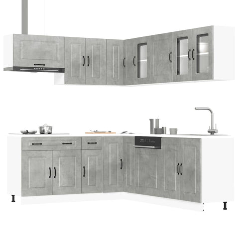 ZNTS 11 Piece Kitchen Cabinet Set Kalmar Concrete Grey Engineered Wood 3314915