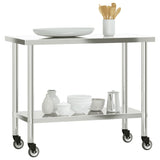Kitchen Work Table with Wheels 110x55x85 cm Stainless Steel 376467