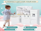 Kids Play Kitchen Wooden Toy Kitchen Cooking Set for Children with Drinking Fountain, Microwave, and T3398P348110