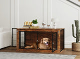 Dog Crate Furniture with Openable Top, Two Doors, for Large Dogs, Rustic Brown T3398P376377