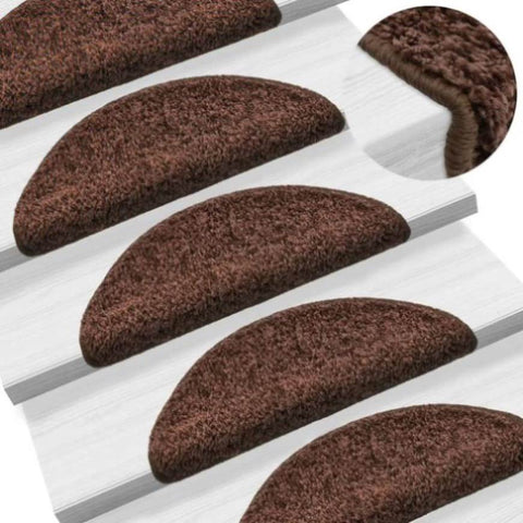 Stair Mats 15 pcs 56x17x3 cm Brown Half Round 133895