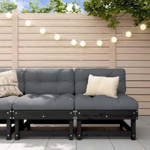 ZNTS Garden Middle Sofas 2 pcs Black Solid Wood Pine 825405