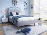 Upholstered Bed, 3ft 90x190cm Single Bed with LED, Bed Frame with Wooden Slats and Adjustable Height N601P288476G