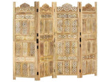 Hand carved 4-Panel Room Divider 160x165 cm Solid Mango Wood 285316