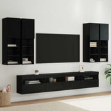 TV Wall Cabinet Set with LED Lights with LED 7 pcs Black Oak 3402796