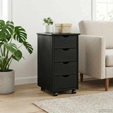 Rolling Cabinet Black 34 x 39 x 65.5 cm Solid Pine Wood 42028347