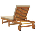 ZNTS Sun Lounger with Wheels and Cushion in Beige, Made of Solid Wood 4105537