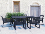 Dining Set Black PVC rattan, powder-coated steel, glass 3060216