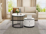 High Gloss Modern Round Nesting Coffee with Marble Pattern Top, White & Black Nesting Coffee N605P178412Z