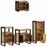 Bathroom Furniture Set 4 pcs Brown and Black Solid Mango Wood 3305638
