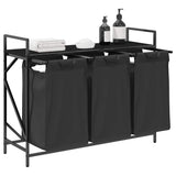 Laundry Basket 3 Compartments with Shelf Black Oak 859060
