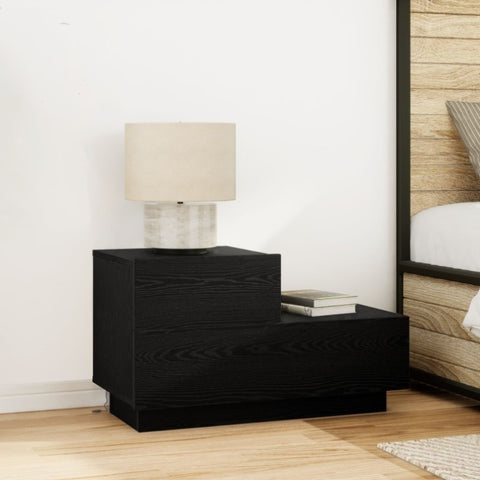 ZNTS Bedside Cabinet with LED Lights Black Oak 100x36x49 cm 863065