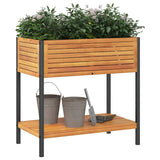 Garden Planter with Shelf 80x45x80 cm Solid Wood Acacia and Steel 367617