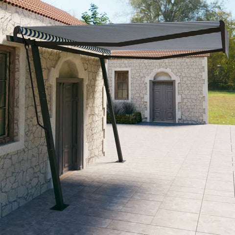 ZNTS Manual Retractable Awning with Posts 4x3 m Blue and White 3070136